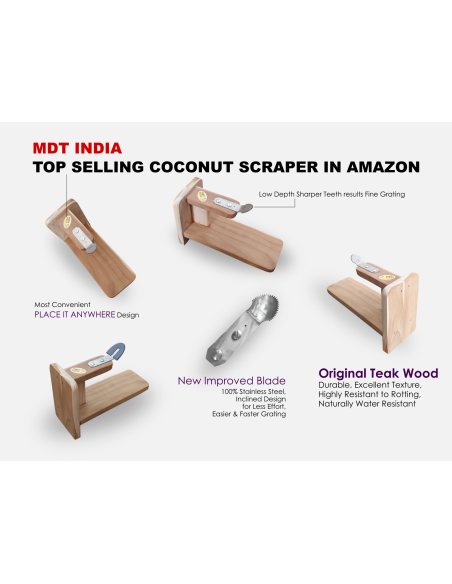 Teakwood Tabletop Coconut Scraper with Inclined Blade