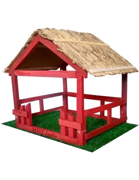 Foldable Wooden Crib House Hay Roof
