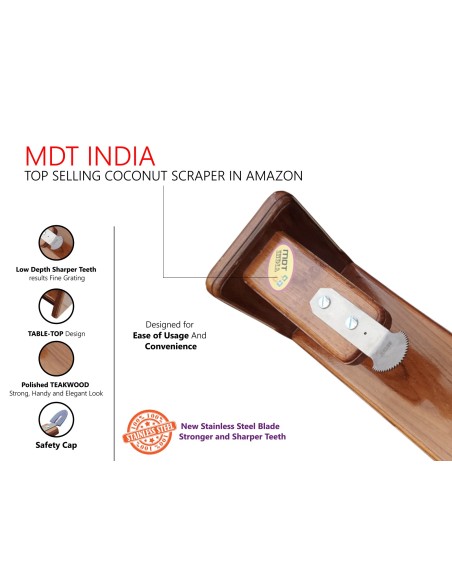 Polished Teakwood Tabletop Coconut Scraper (Inclined Blade)