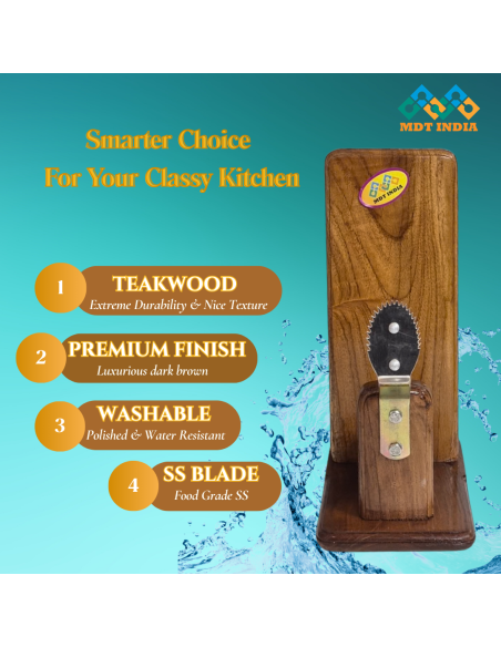 Table Top Polished Real Teak Wood Coconut Scraper