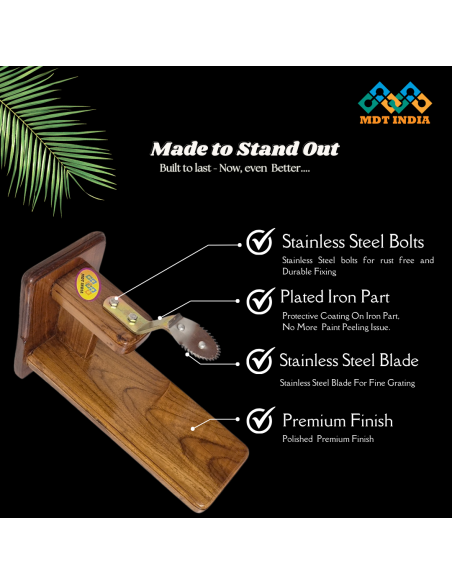 POLISHED TEAKWOOD TABLETOP COCONUT SCRAPER