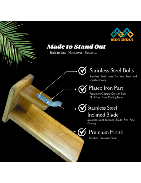 Teakwood Tabletop Coconut Scraper with Inclined Blade