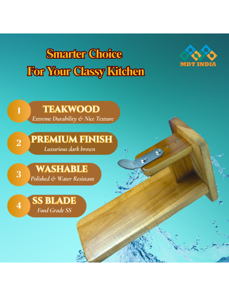 Teakwood Tabletop Coconut Scraper with Inclined Blade