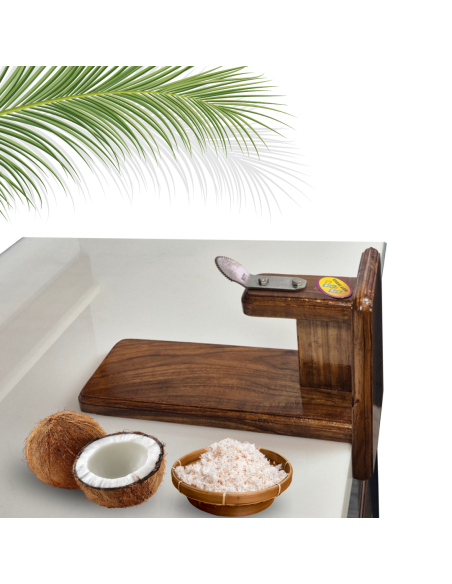 Polished Teakwood Tabletop Coconut Scraper  with Inclined Blade