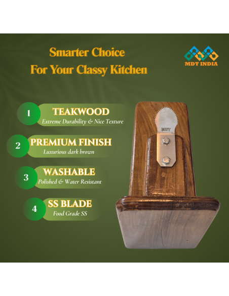 Polished Teakwood Tabletop Coconut Scraper  with Inclined Blade