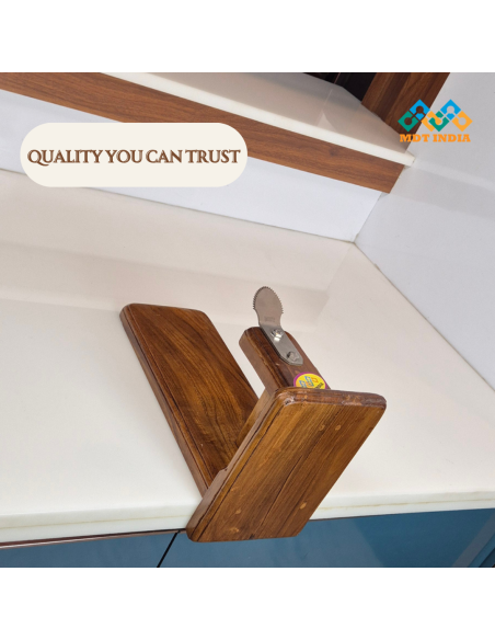 Polished Teakwood Tabletop Coconut Scraper  with Inclined Blade