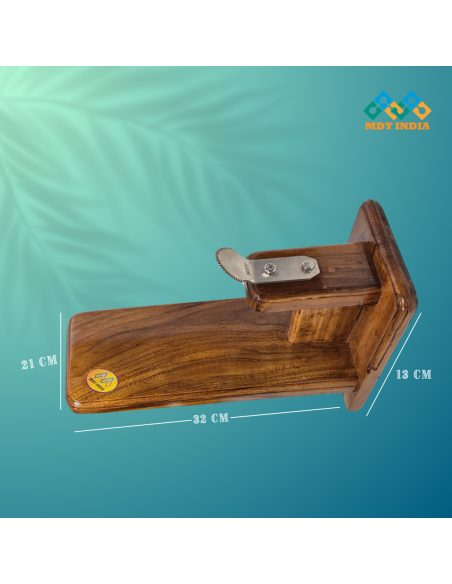 Polished Teakwood Tabletop Coconut Scraper  with Inclined Blade