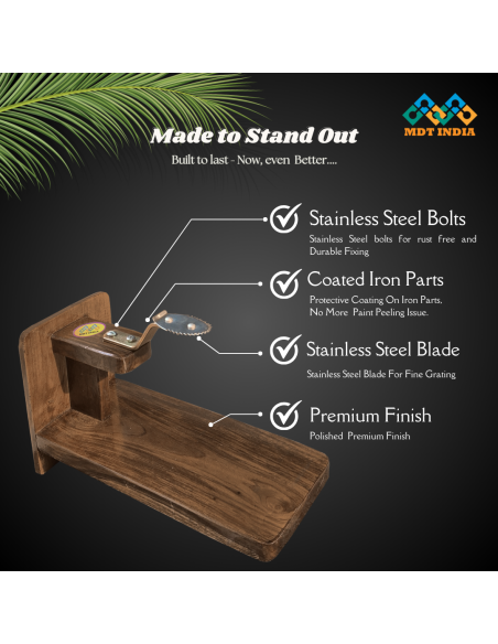 Polished Teakwood Wide Tabletop Coconut Scraper