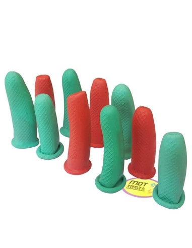 MDT India Reusable Rubber Latex Gripped Finger Caps Guard for Kitchen Cutting Vegetables (Red Green, Free Size) -Pack of 10