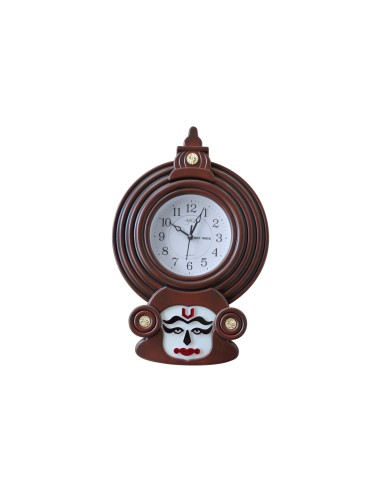 Kathakali Face Wooden Antique Wall Clock 16 inch