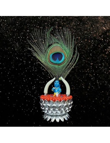Krishna statue with tiny plate and elephant tusks