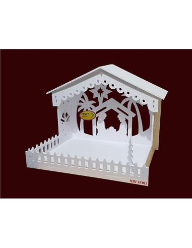 MDT India DIY Christmas Crib House for Xmas Decoration Stable Pulkoodu Kudil (39 x 32 x 28 cm, MDF-L)