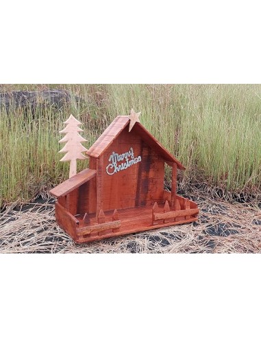 MDT India Holy Crib for Christmas Xmas Decor Premium Wooden Stable Pulkood Kudil (14 x 18 x 8 Inches)