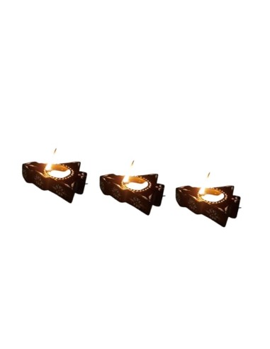 MDT India Wooden Diwali Diya Oil Lamp for Diwali Decoration Dusshera Aarti Dhoop Puja Festival Light (Diya Only - Pack of 3)