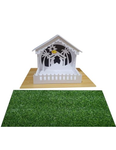 MDT India DIY Christmas Crib House for Xmas Decoration Stable Pulkoodu Kudil(Small Size Crib + Green Mat)